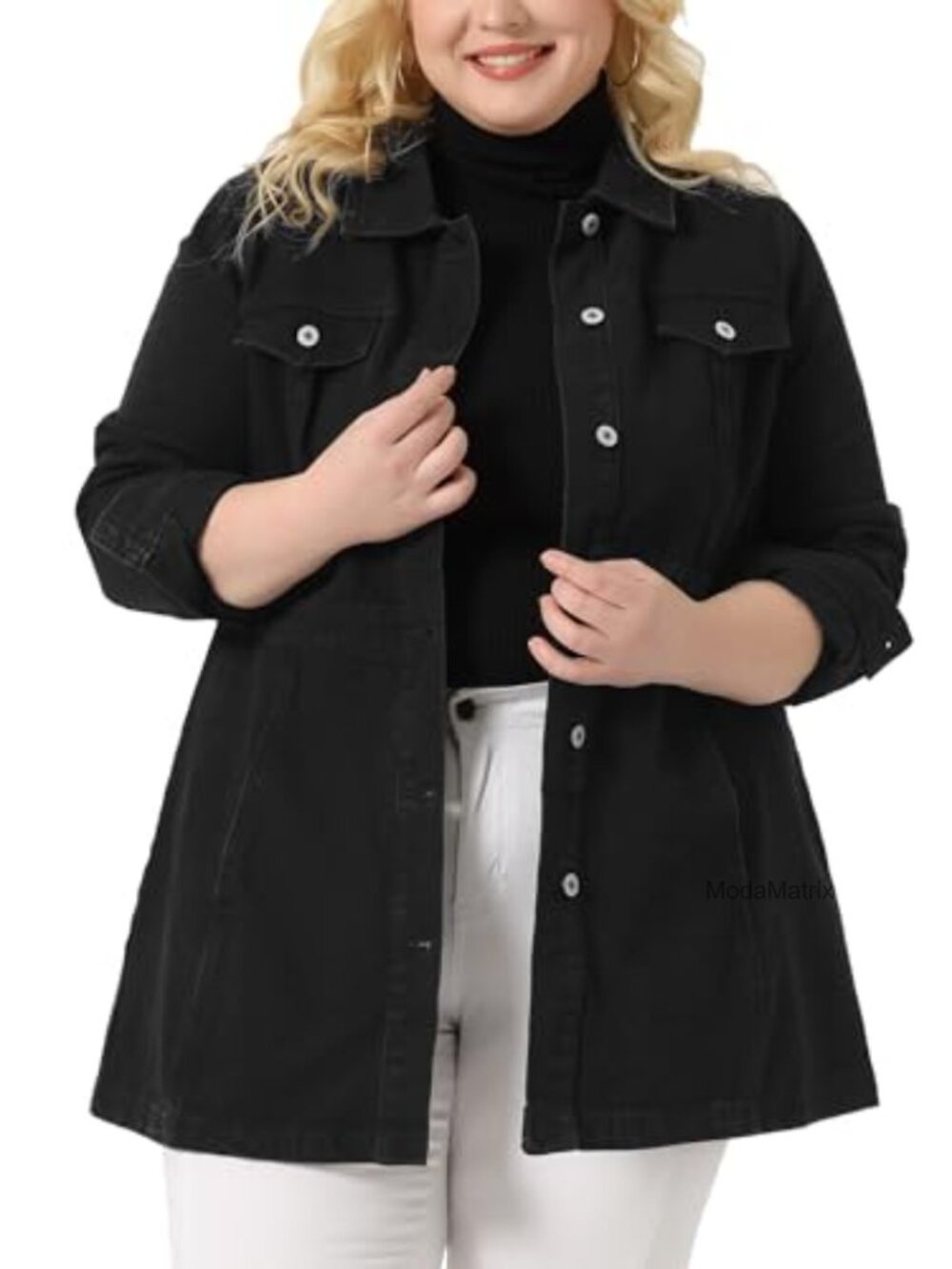 Plus Size Denim Jacket Chain Button Long Sleeve Jean Jacket